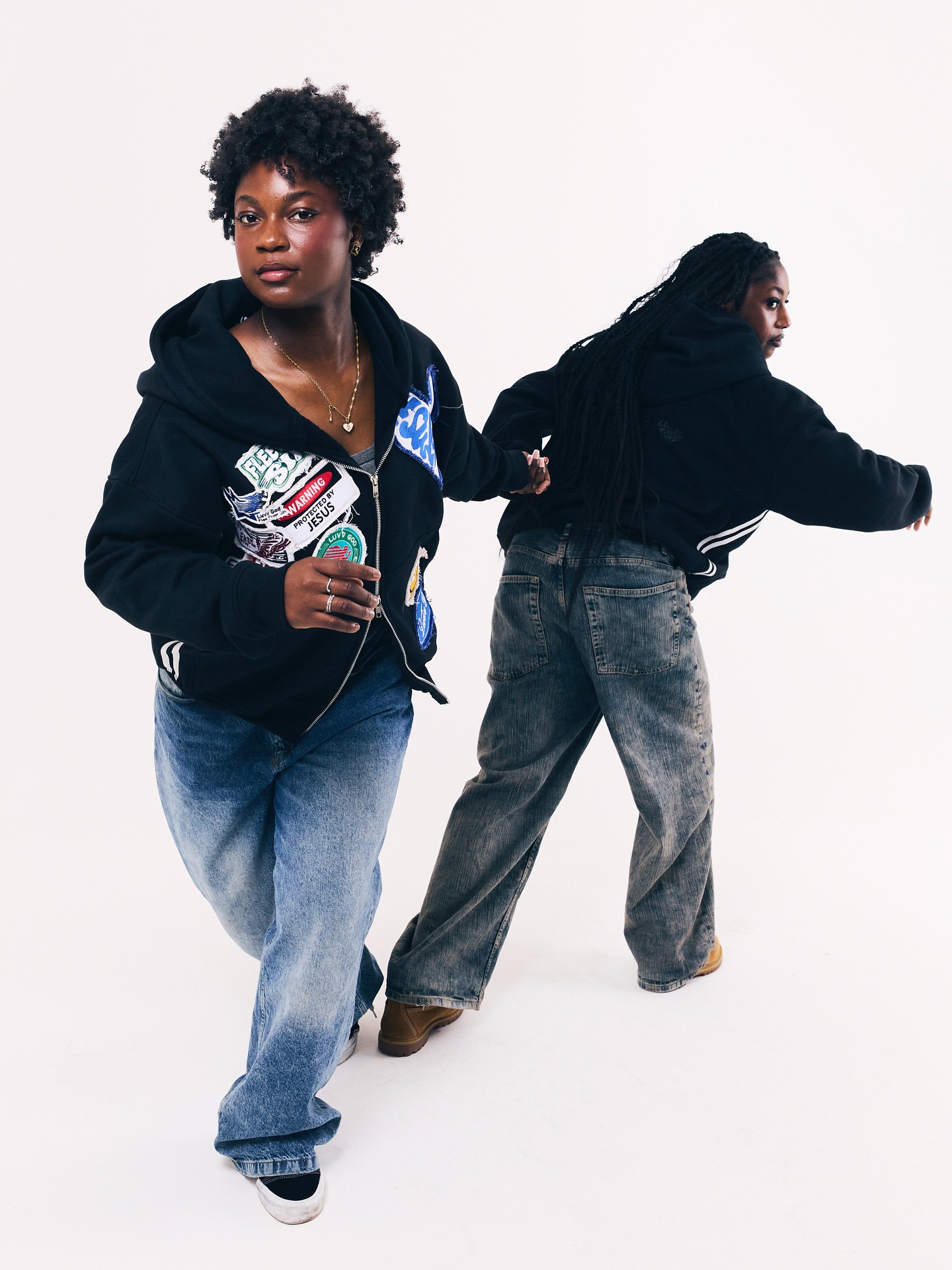 Patchwork Black Hoodie Styled with Denim